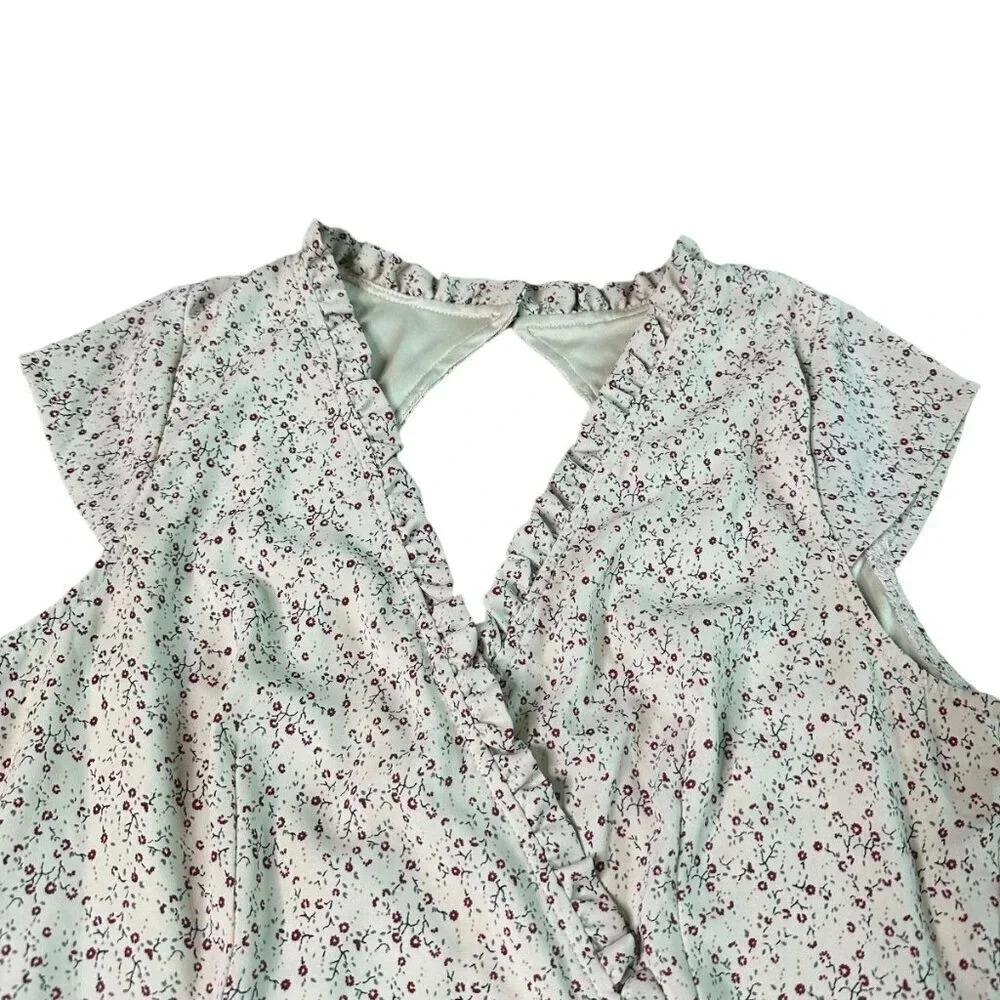 Lulus Off-White Floral Print Dress Mini Open Back Ruffle Size Medium Women's - Picture 4 of 12